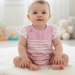 Petit Lem Polka Dot Stripes Romper 6 Months